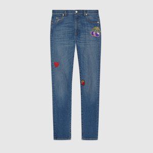 Gucci Denim Skinny Trousers with Patches in Blue NEW W TAGS